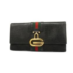 Gucci Long Wallet GG Canvas Sherry Line 131847 Leather Black Women's