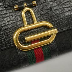 Gucci Long Wallet GG Canvas Sherry Line 131847 Leather Black Women's