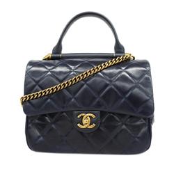 Chanel handbag, matelassé, chain shoulder, leather, navy, women's