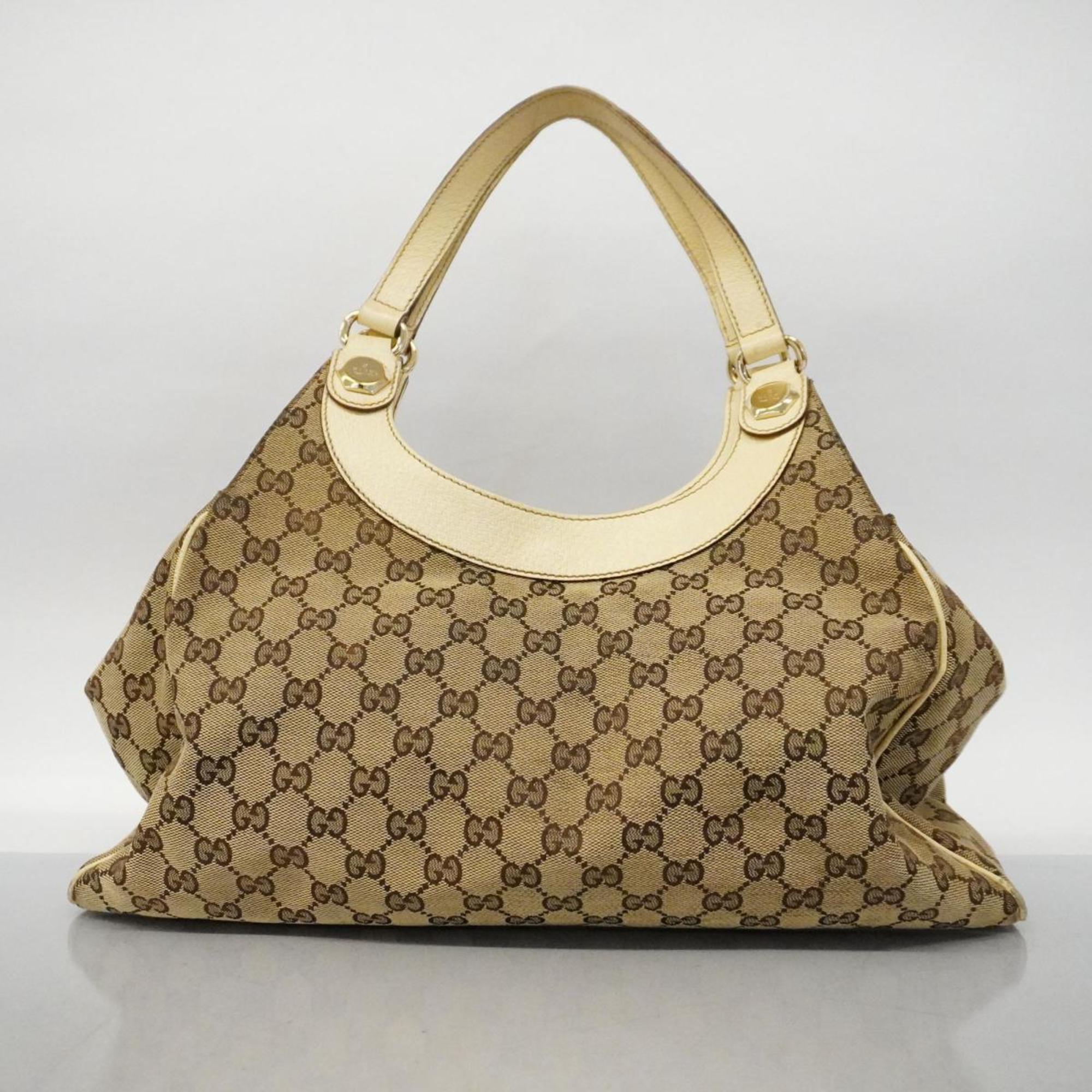 Gucci Tote Bag GG Canvas 154981 Ivory Brown Champagne Women's