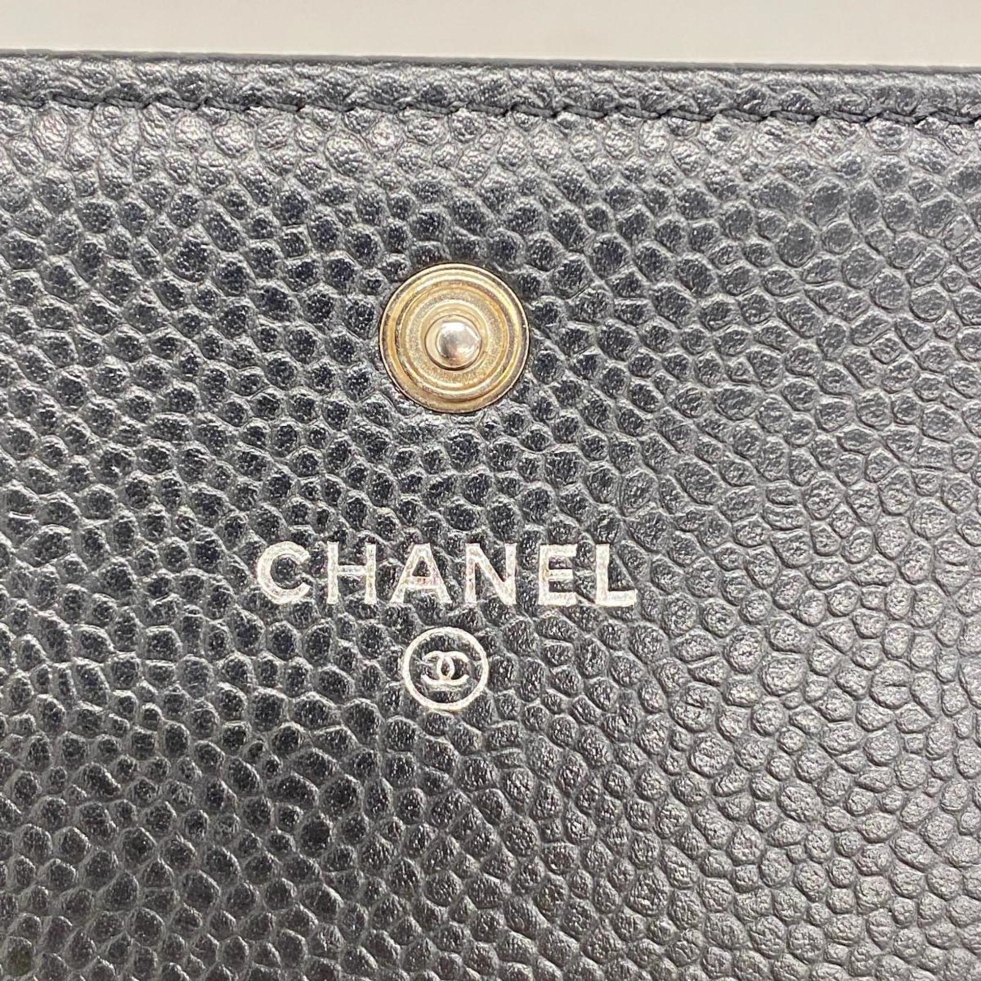 Chanel Long Wallet Caviar Skin Patent Leather Black Women's