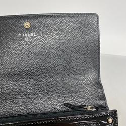 Chanel Long Wallet Caviar Skin Patent Leather Black Women's
