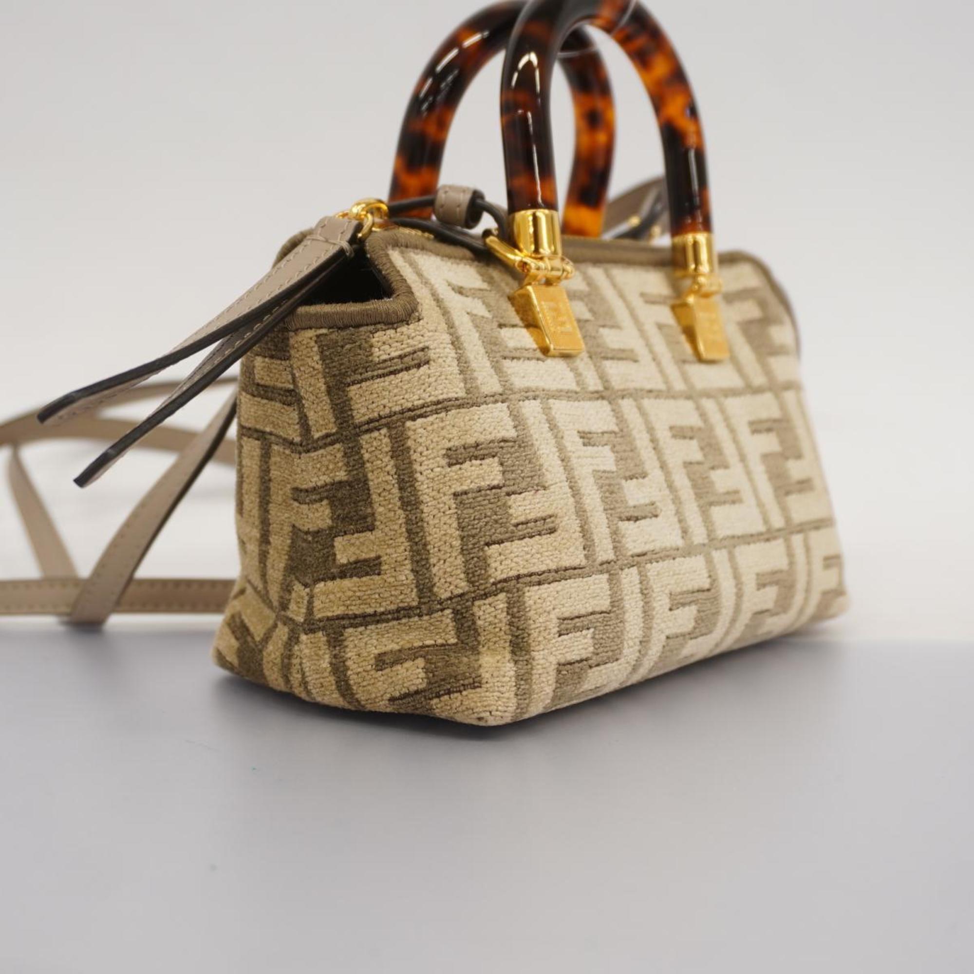 Fendi Handbag Zucca By The Way Viscose Beige Greige Women's