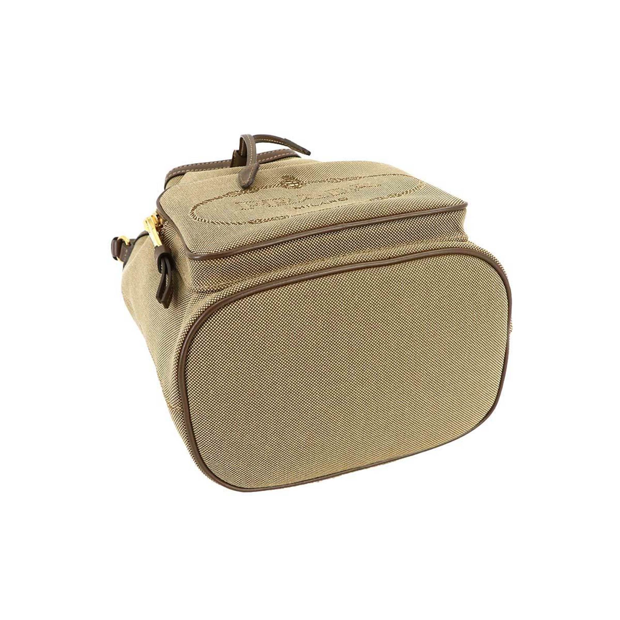 PRADA Jacquard 2way Hand Shoulder Bag Canvas Leather Beige Brown 1BH038 Logo