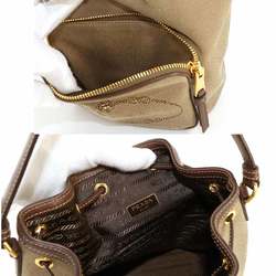 PRADA Jacquard 2way Hand Shoulder Bag Canvas Leather Beige Brown 1BH038 Logo