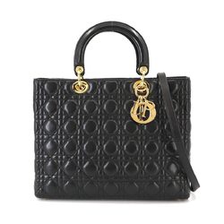 Christian Dior Lady Large 2way Hand Shoulder Bag Leather Black CAL44560