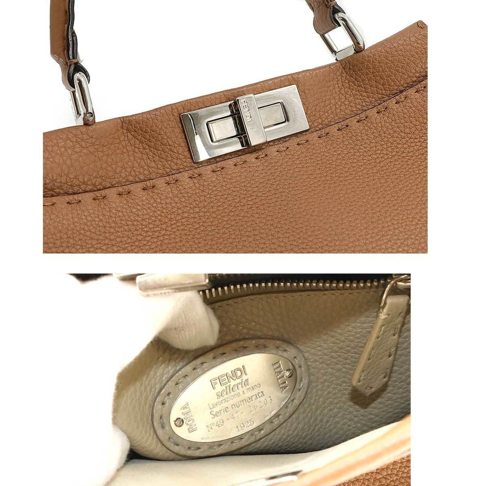 FENDI Selleria Peekaboo Regular 2way Hand Shoulder Bag Leather Brown 8BN290