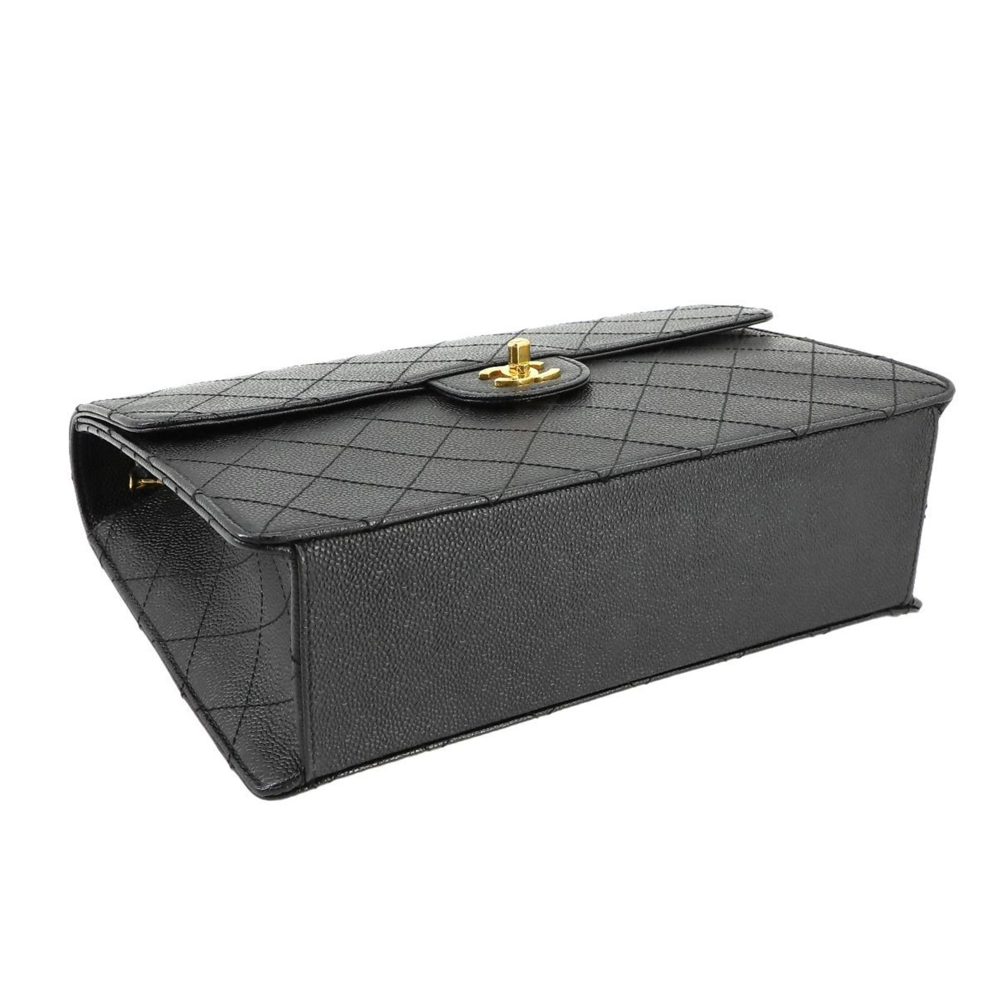 CHANEL Matelasse Chain Shoulder Bag Caviar Skin Leather Black Gold Hardware