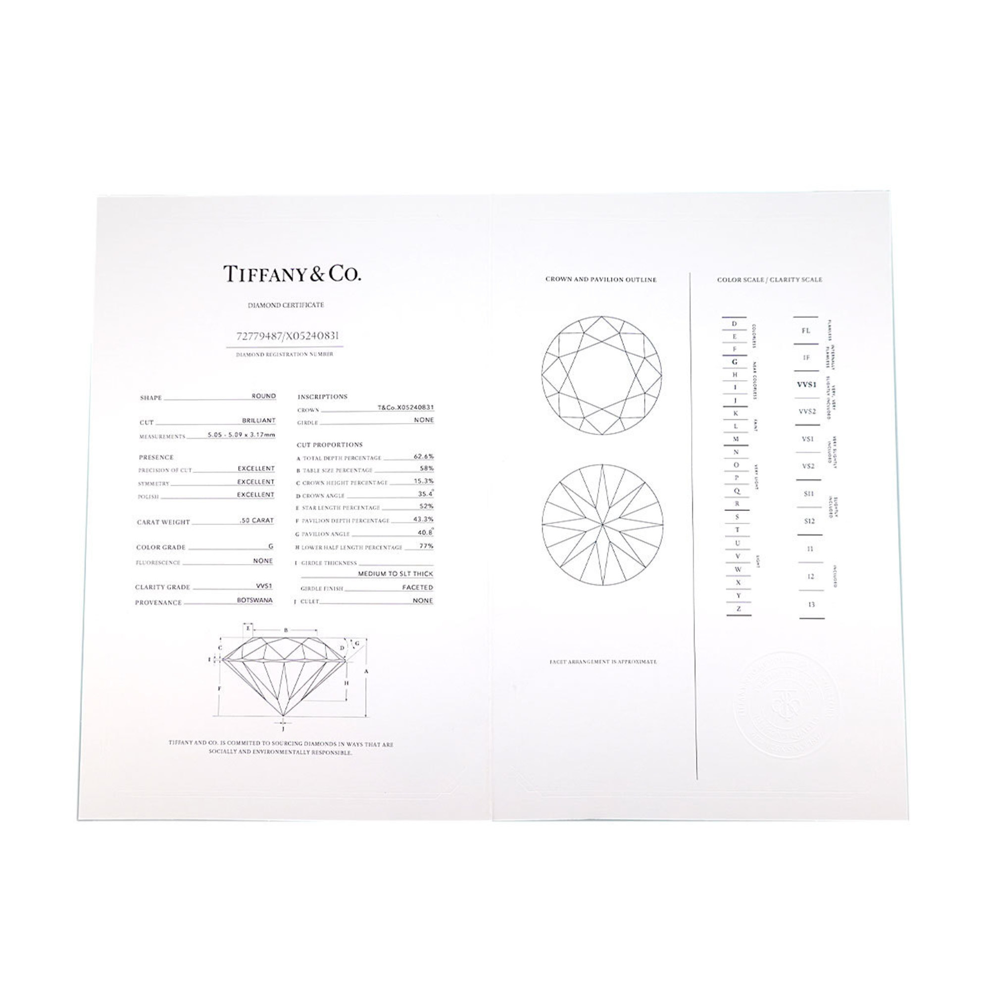 Tiffany & Co. Harmony Diamond 0.50ct G/VVS1/3EX Size 9 Ring Pt Platinum