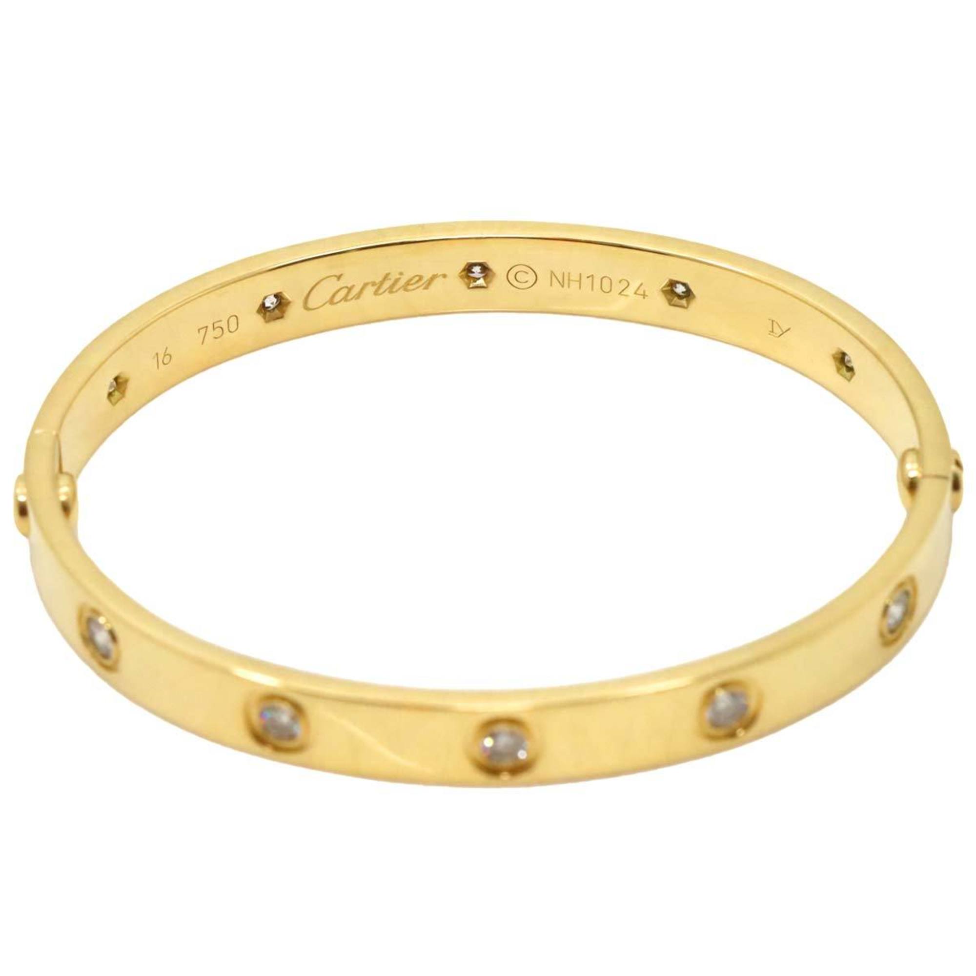 Cartier Love Bracelet Full Diamond 10P #16 K18 YG Yellow Gold 750 Bangle