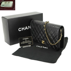 CHANEL Matelasse Chain Shoulder Bag Leather Black Gold Metal Fittings Turn Lock A03568