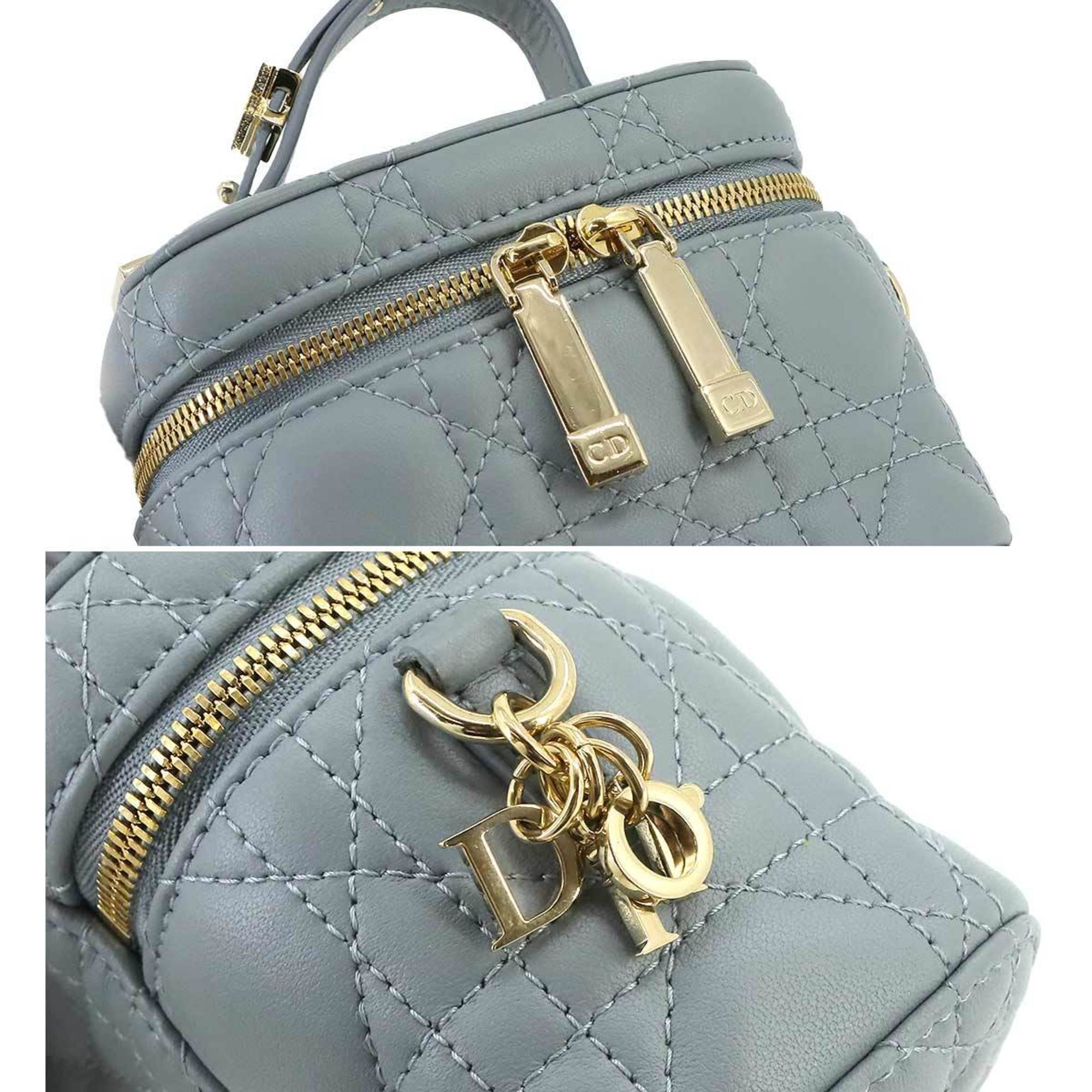 Christian Dior Lady Micro Vanity 2way Hand Shoulder Bag Leather Blue Case