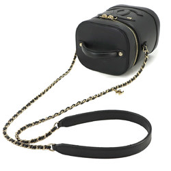 CHANEL Vanity 2way Hand Chain Shoulder Bag Leather Black AS0323 Gold Hardware