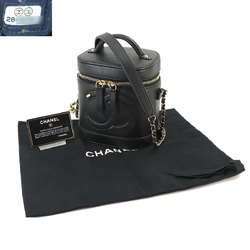 CHANEL Vanity 2way Hand Chain Shoulder Bag Leather Black AS0323 Gold Hardware