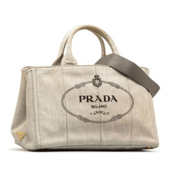 Prada Canapa M Handbag Shoulder Bag White Canvas Women's PRADA