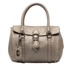 FENDI Selleria Linda Handbag 8R486 Grey Silver Leather Women's