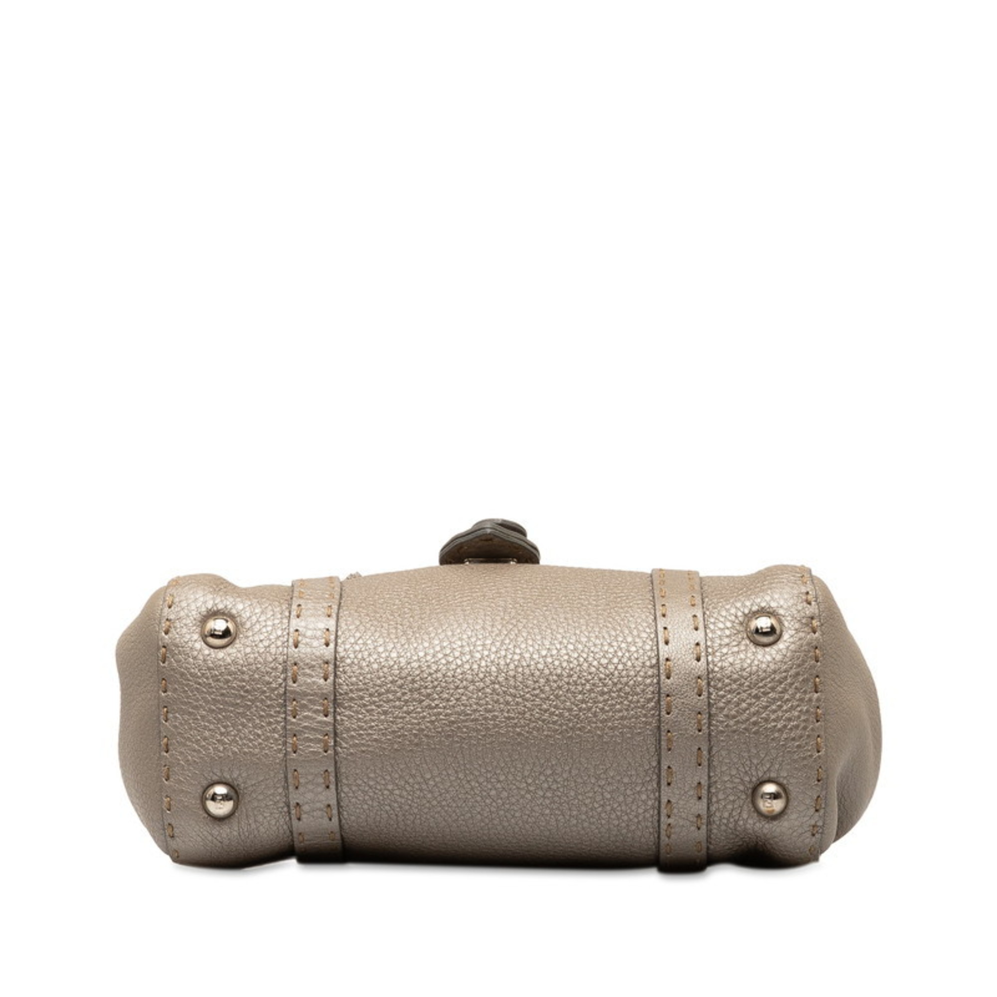 FENDI Selleria Linda Handbag 8R486 Grey Silver Leather Women's