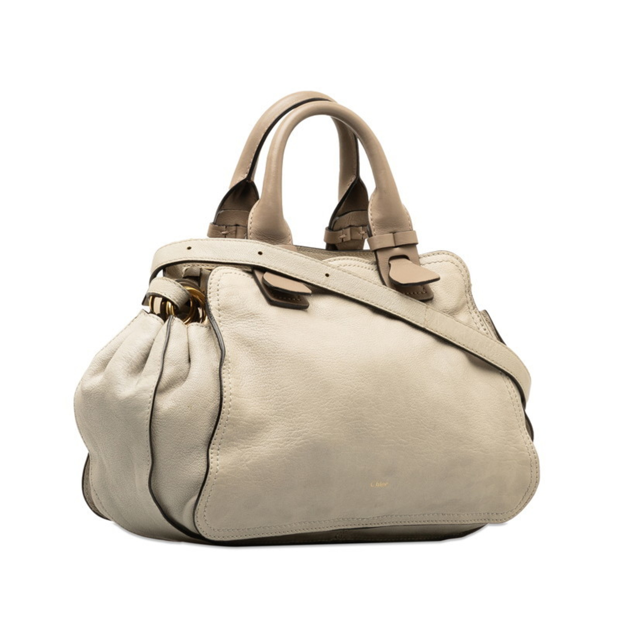 Chloé Chloe Porte Epaulet Handbag Shoulder Bag 3S1173 Beige Leather Women's