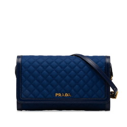 Prada quilted shoulder wallet long 1MT437 blue nylon leather women's PRADA