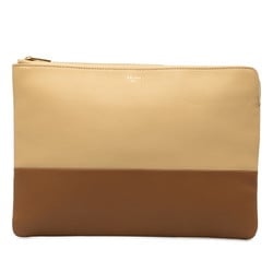 Celine Bicolor Clutch Bag Second Brown Yellow Leather Women's CELINE