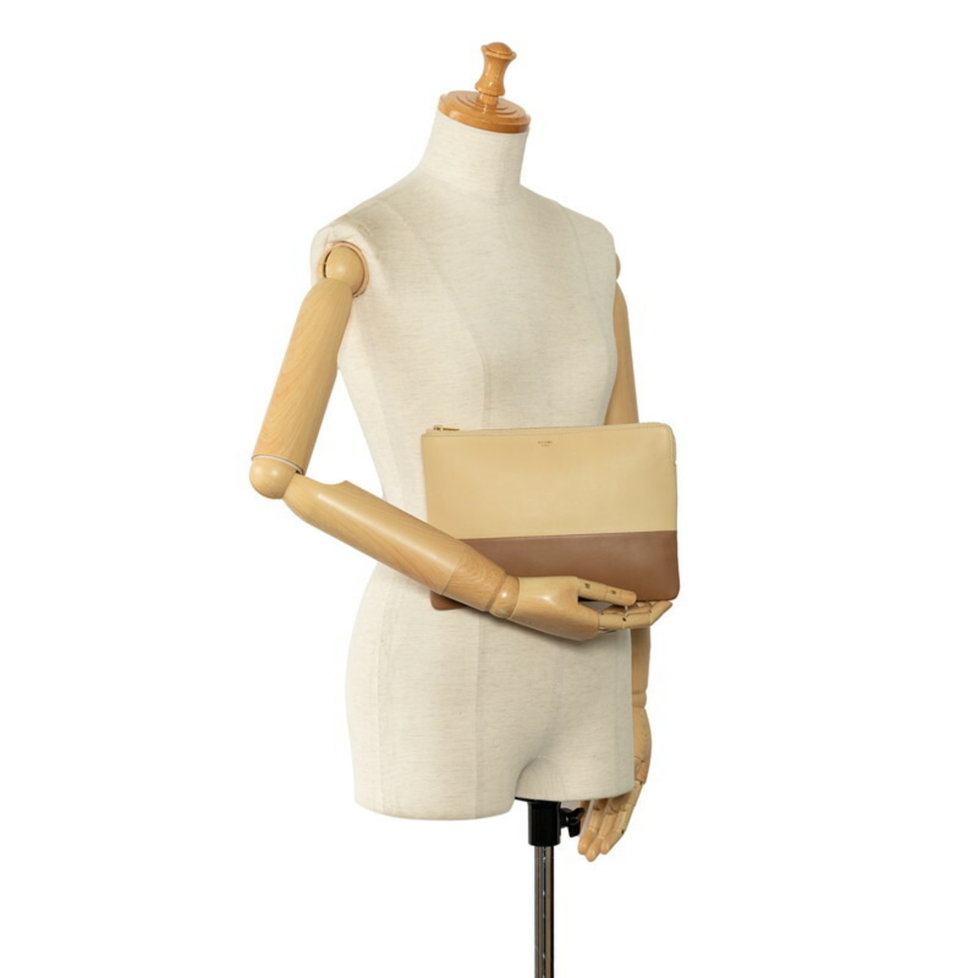 Celine Bicolor Clutch Bag Second Brown Yellow Leather Women's CELINE