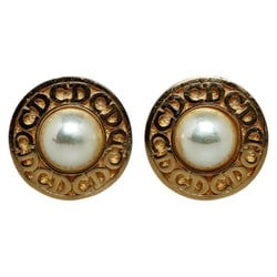 Christian Dior Dior CD Round Earrings Gold Plated Faux Pearl Women's