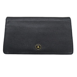 CHANEL Women's Wallet Long Bi-fold Leather Coco Button Black A20904