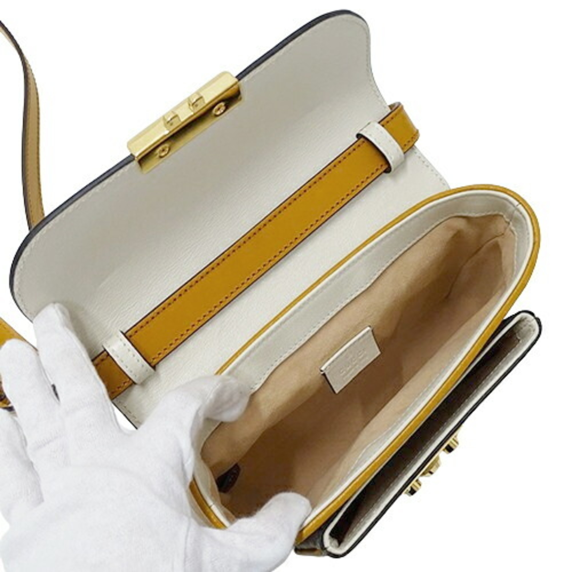 GUCCI Bag Women's Handbag Shoulder 2way GG Supreme Padlock Beige White Mustard 658487 Compact
