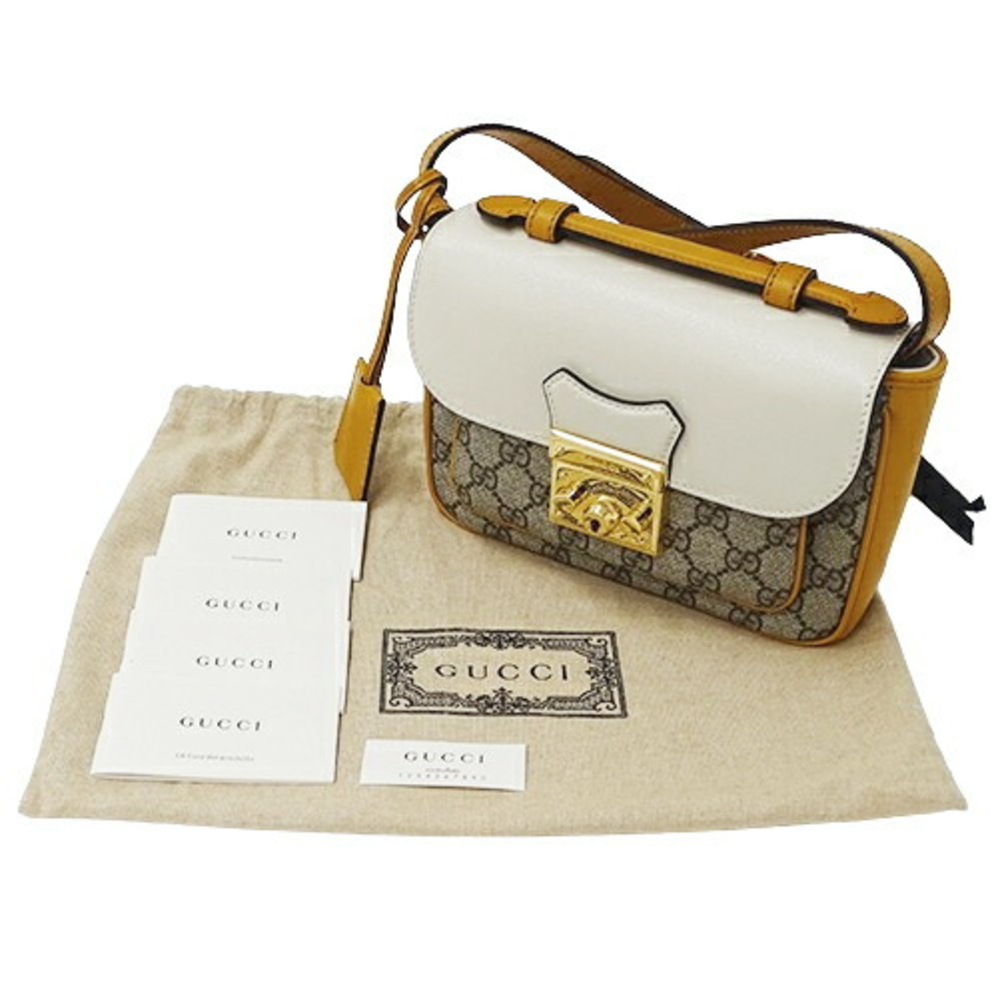 GUCCI Bag Women's Handbag Shoulder 2way GG Supreme Padlock Beige White Mustard 658487 Compact