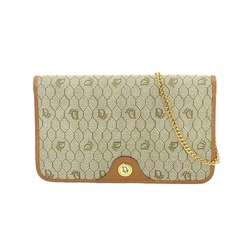 Christian Dior Honeycomb Pattern 2way Clutch Shoulder Bag PVC Beige Gold Metal Fittings