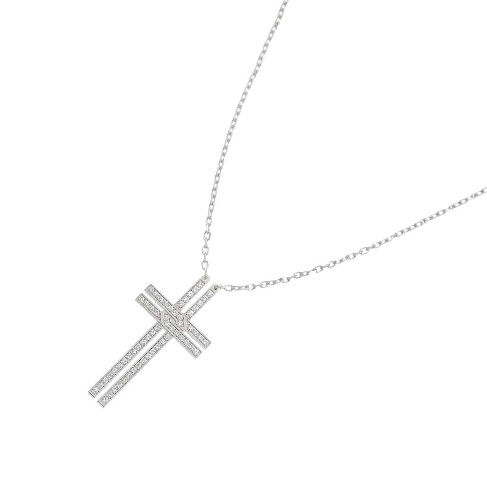 Cartier Cross Diamond Necklace 42cm K18 WG White Gold 750
