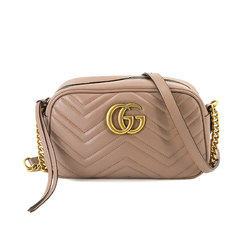 GUCCI GG Marmont Small Shoulder Bag Leather Beige 447632 Gold Hardware