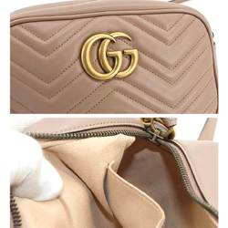 GUCCI GG Marmont Small Shoulder Bag Leather Beige 447632 Gold Hardware