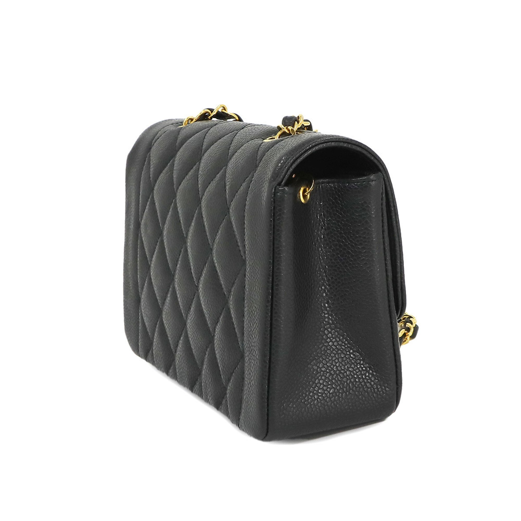 CHANEL Diana Matelasse 22 Chain Shoulder Bag Caviar Skin Black A01164