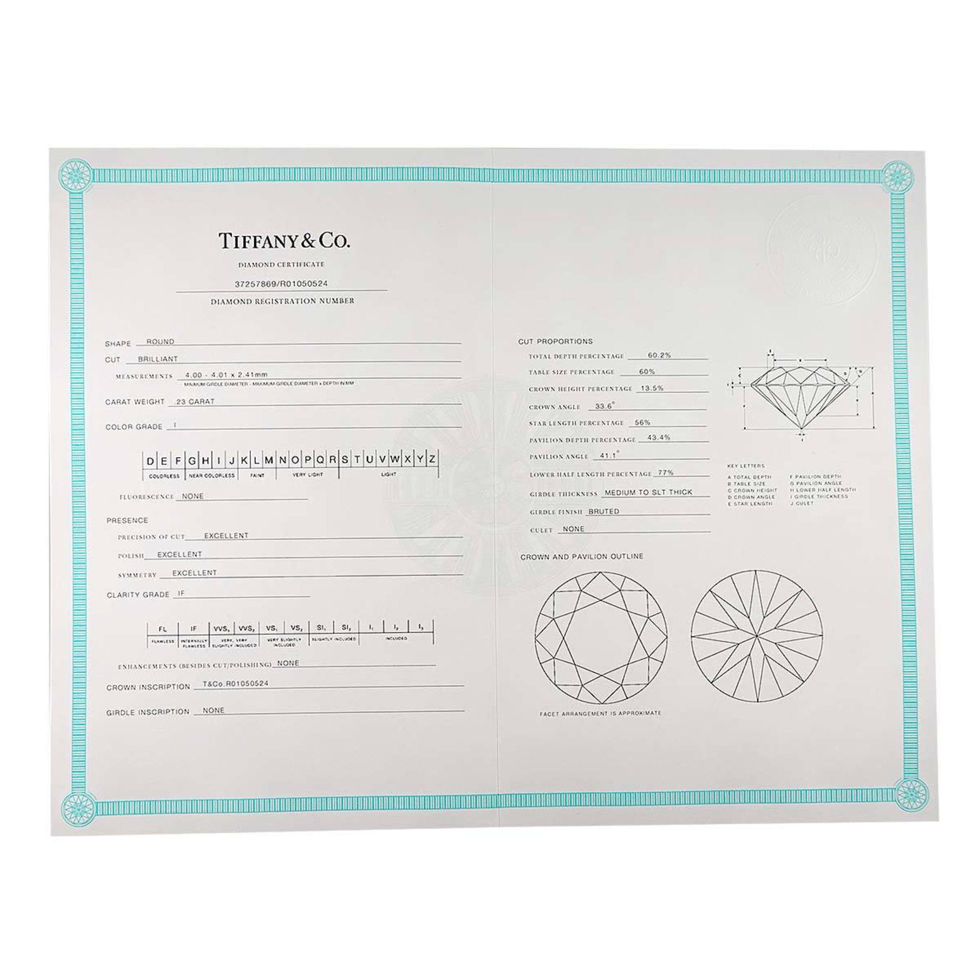 Tiffany & Co. Solitaire Diamond 0.23ct I/IF/3EX Size 9 Ring Pt Platinum
