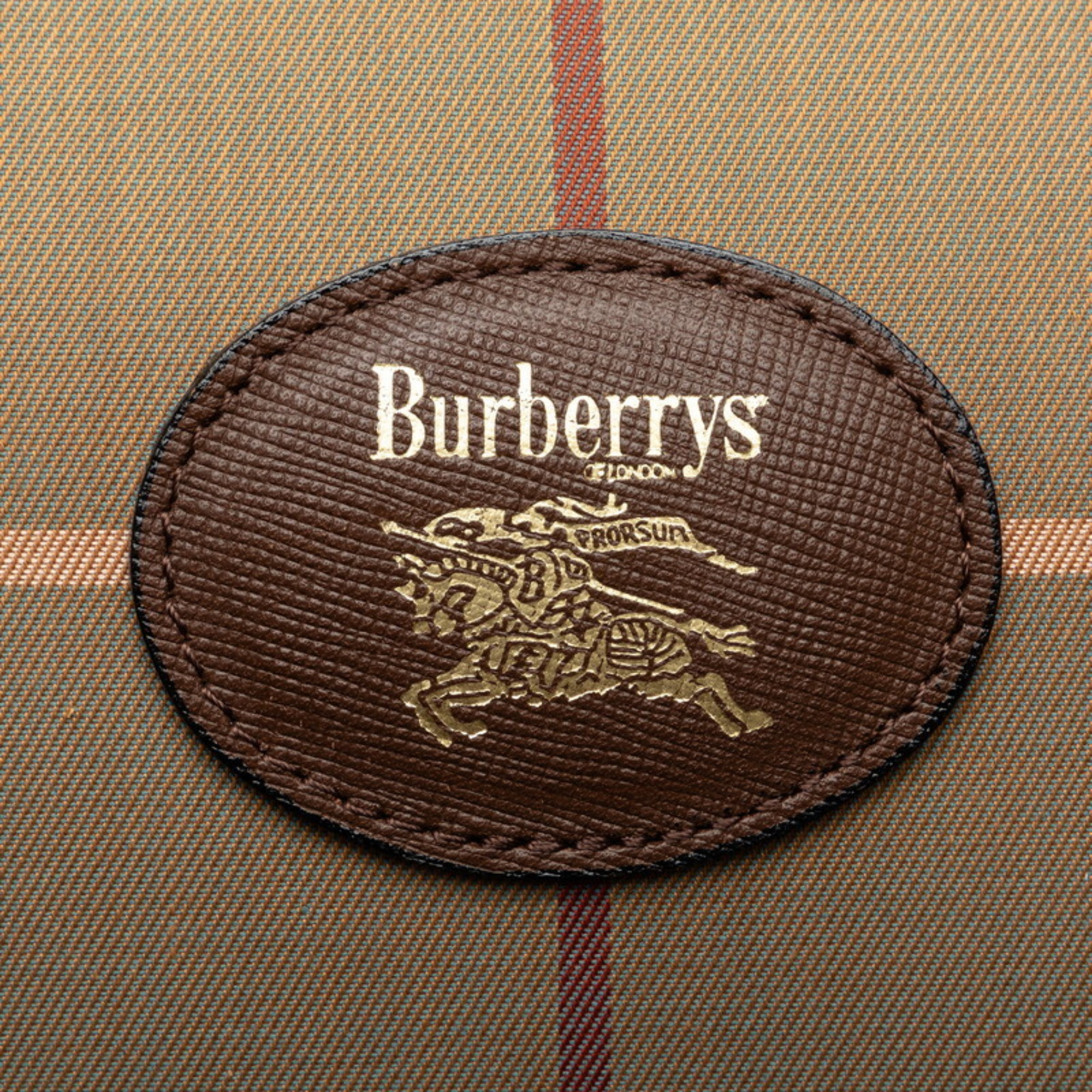 Burberry Check Boston Bag Khaki Multicolor Canvas Leather Women's BURBERRY