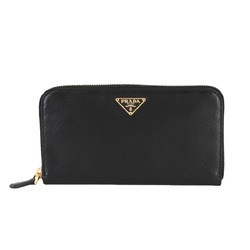 PRADA Round Long Wallet Saffiano Leather Nero Black 1M0506 Gold Hardware