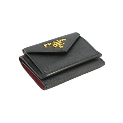 PRADA Tri-fold Wallet Saffiano Leather Black Pink 1MH021 Gold Hardware