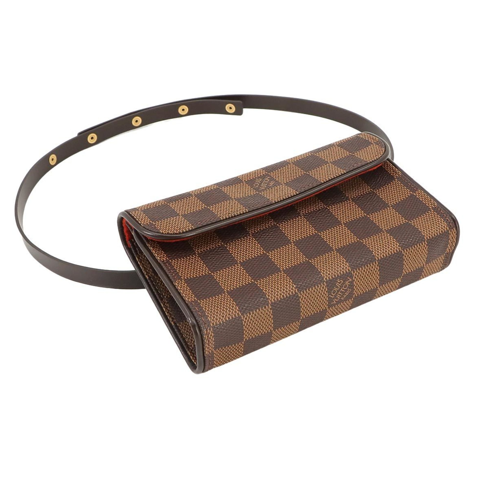 Louis Vuitton LOUIS VUITTON Damier Pochette Florentine Waist Pouch Belt Bag Ebene Brown N51856 Gold Hardware