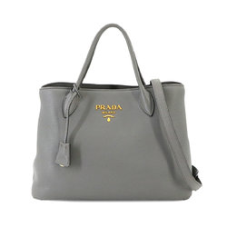 PRADA 2way Hand Shoulder Bag Leather Grey 1BA579 Gold Hardware