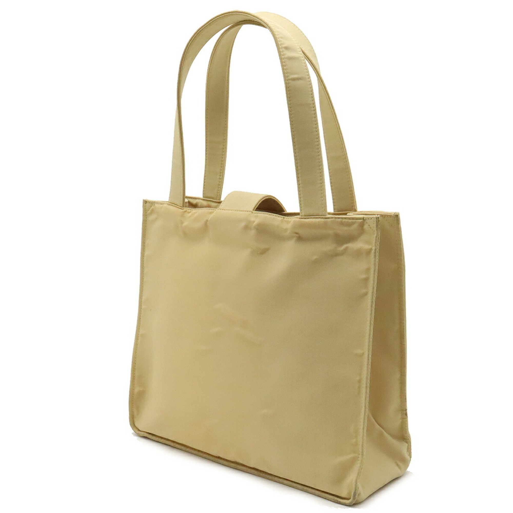 CHANEL Coco Mark Button Tote Bag Handbag Nylon Beige