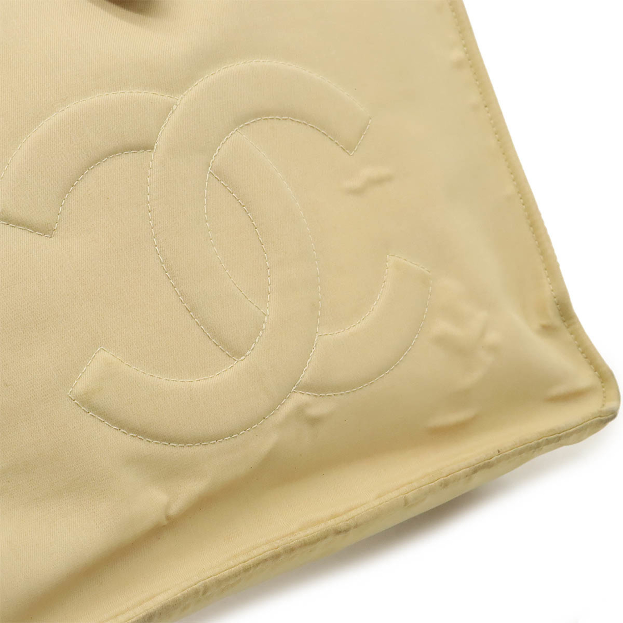 CHANEL Coco Mark Button Tote Bag Handbag Nylon Beige