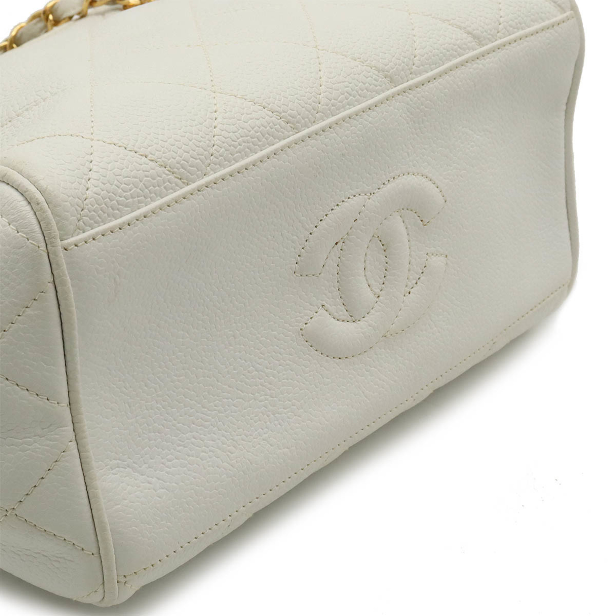 CHANEL Coco Mark Chain Tote Bag Shoulder Caviar Skin Leather White