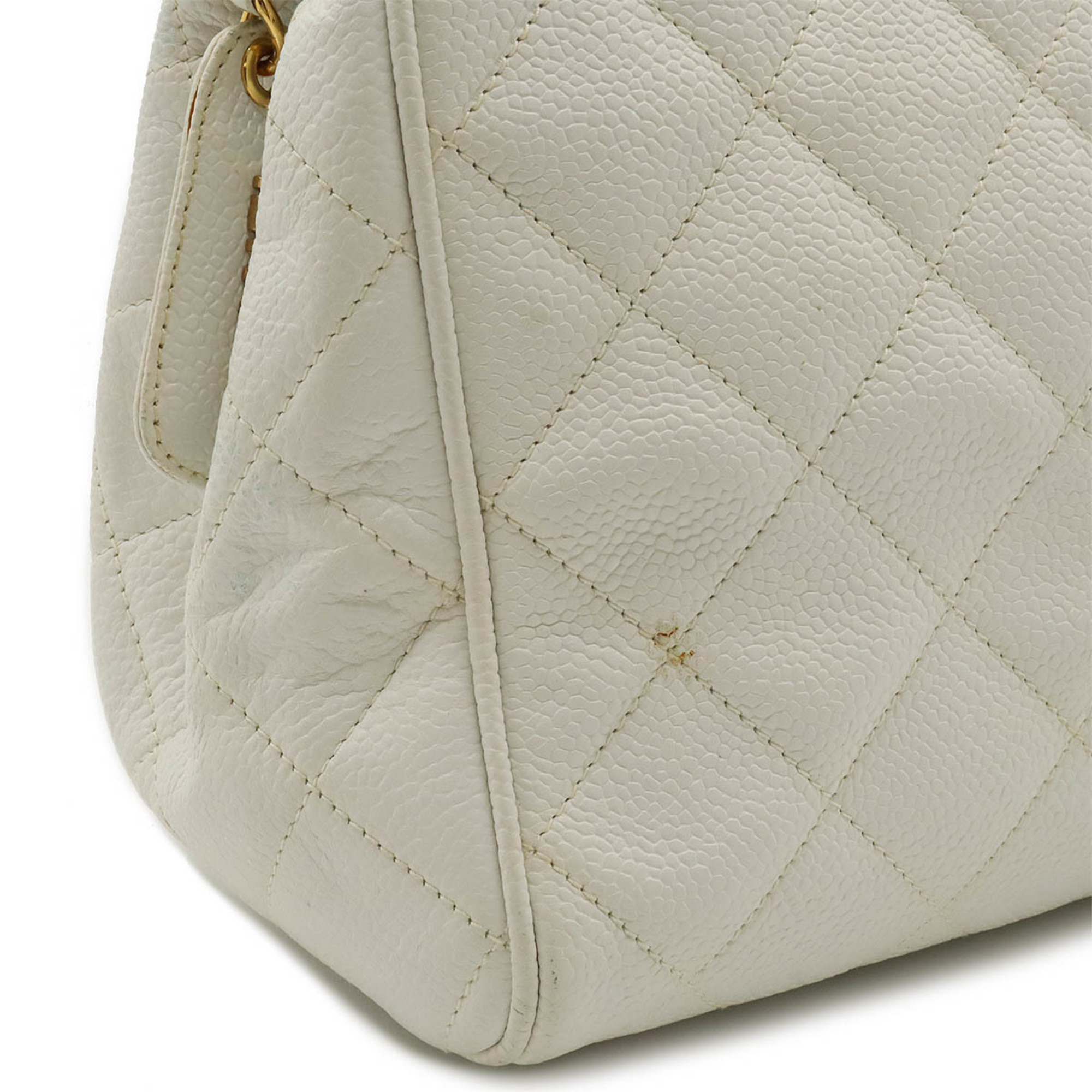 CHANEL Coco Mark Chain Tote Bag Shoulder Caviar Skin Leather White