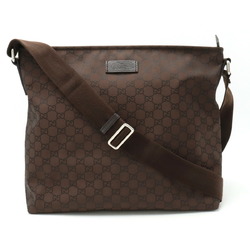 GUCCI GG nylon shoulder bag, leather, brown, 339569