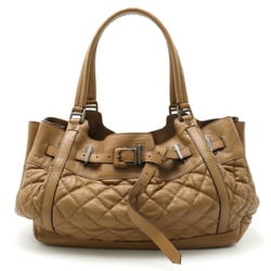 BURBERRY quilted tote bag shoulder leather brown