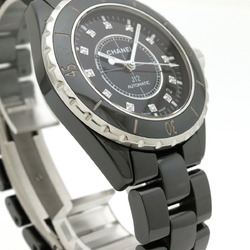 CHANEL J12 Black 12P Diamond Ceramic SS Date 38mm Men's Automatic Watch H1626