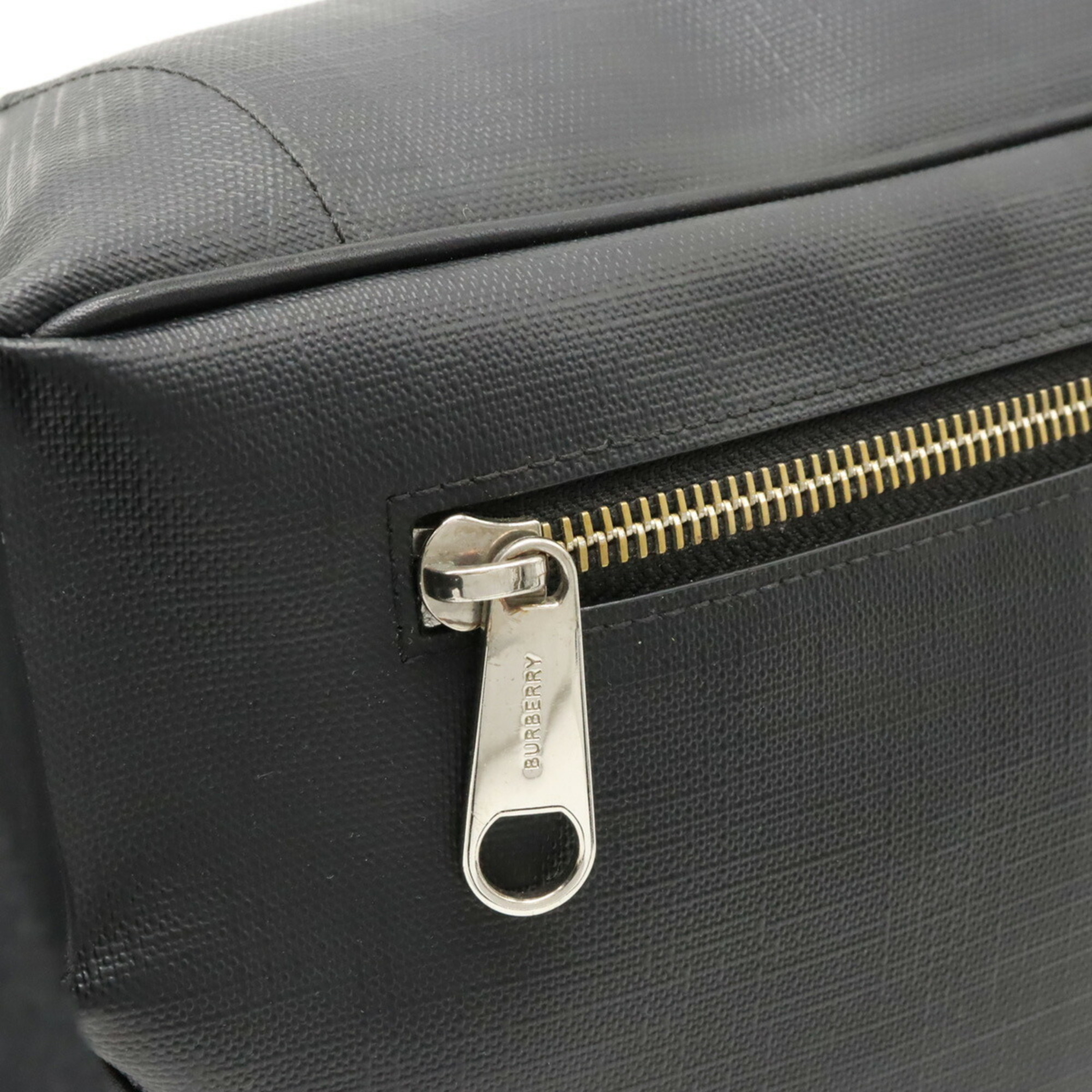 BURBERRY London Check Pattern Body Bag Waist Pouch Hip PVC Leather Dark Gray Black 8014237