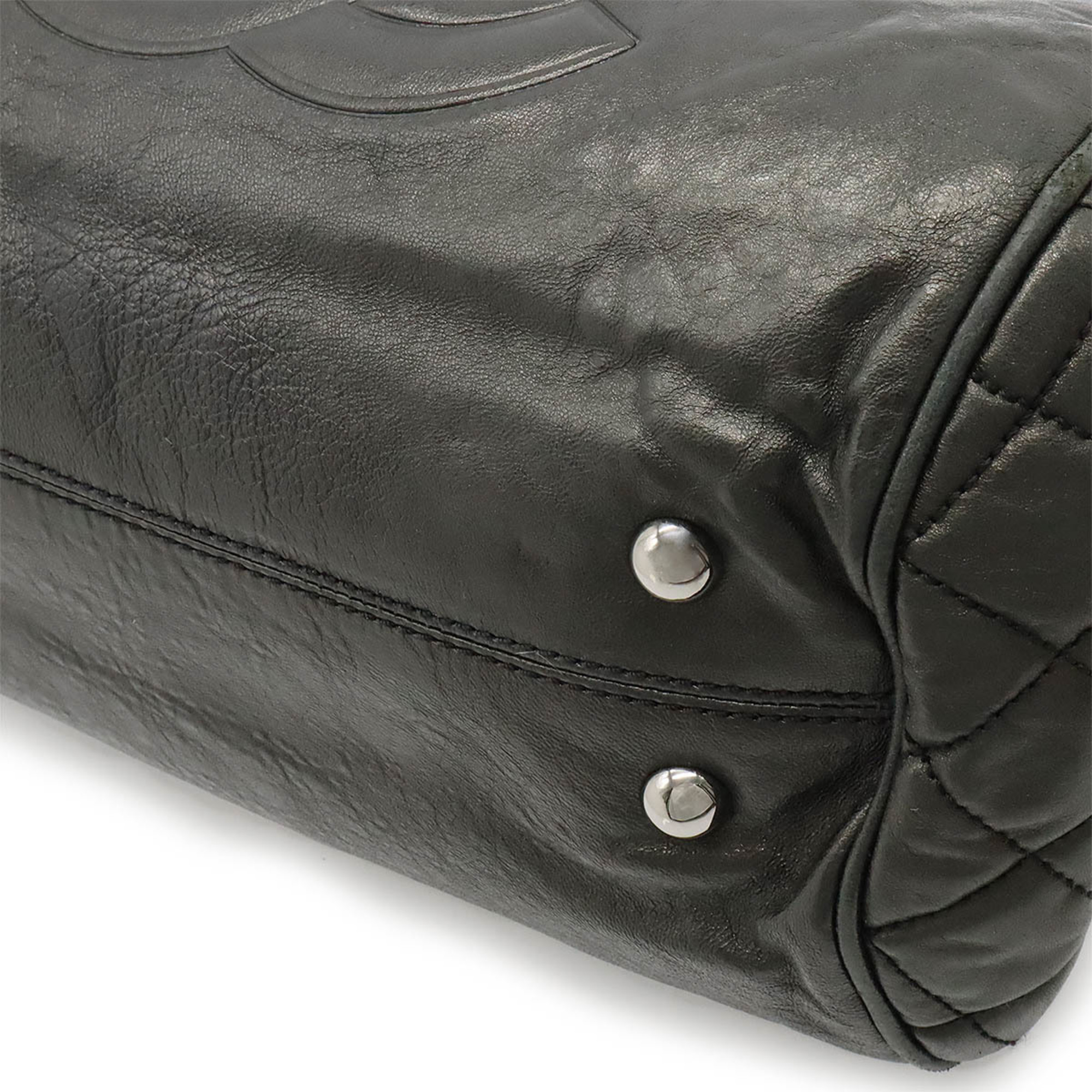 CHANEL Coco Mark Chain Shoulder Tote Bag Leather Black