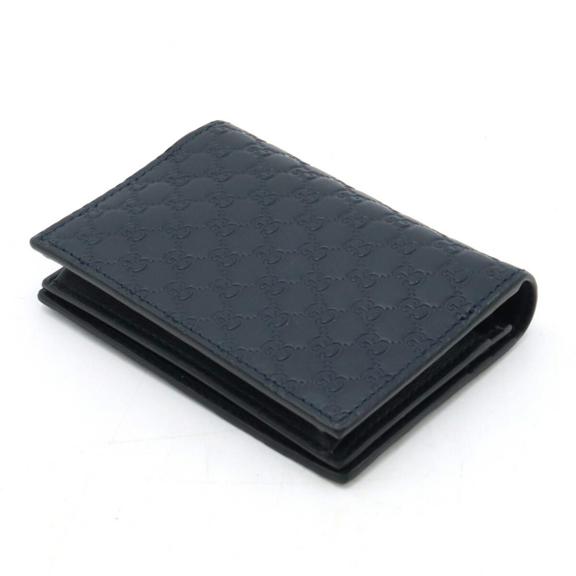 GUCCI Micro Guccissima Compact Wallet Coin Case Card Leather Dark Navy 544474